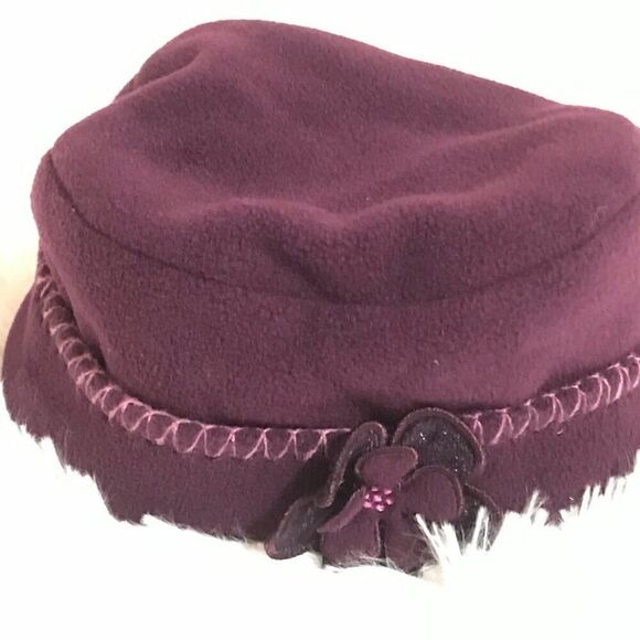 6/6X Girls Purple Fleece Jacket Coat w/Flowers on the Collar and Pockets + HAT - Picture 5 of 7